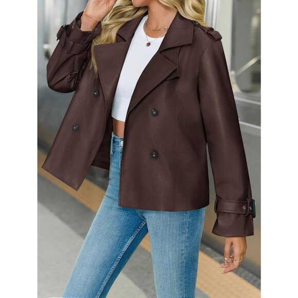 Womens  Dark Brown Faux Leather Jacket | Button Down Moto Coat | Trendy Fall - Picture 3 of 6